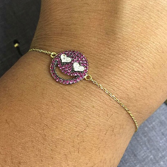 Love Smiley Emoji Pull String 14k Vermeil Bracelet - Picture 1 of 5